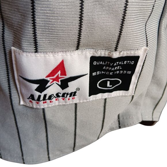 Large Vintage Y2K Knights Baseball Jersey Pinstripe Gray Yellow Sewn Letters - Picture 4 of 7